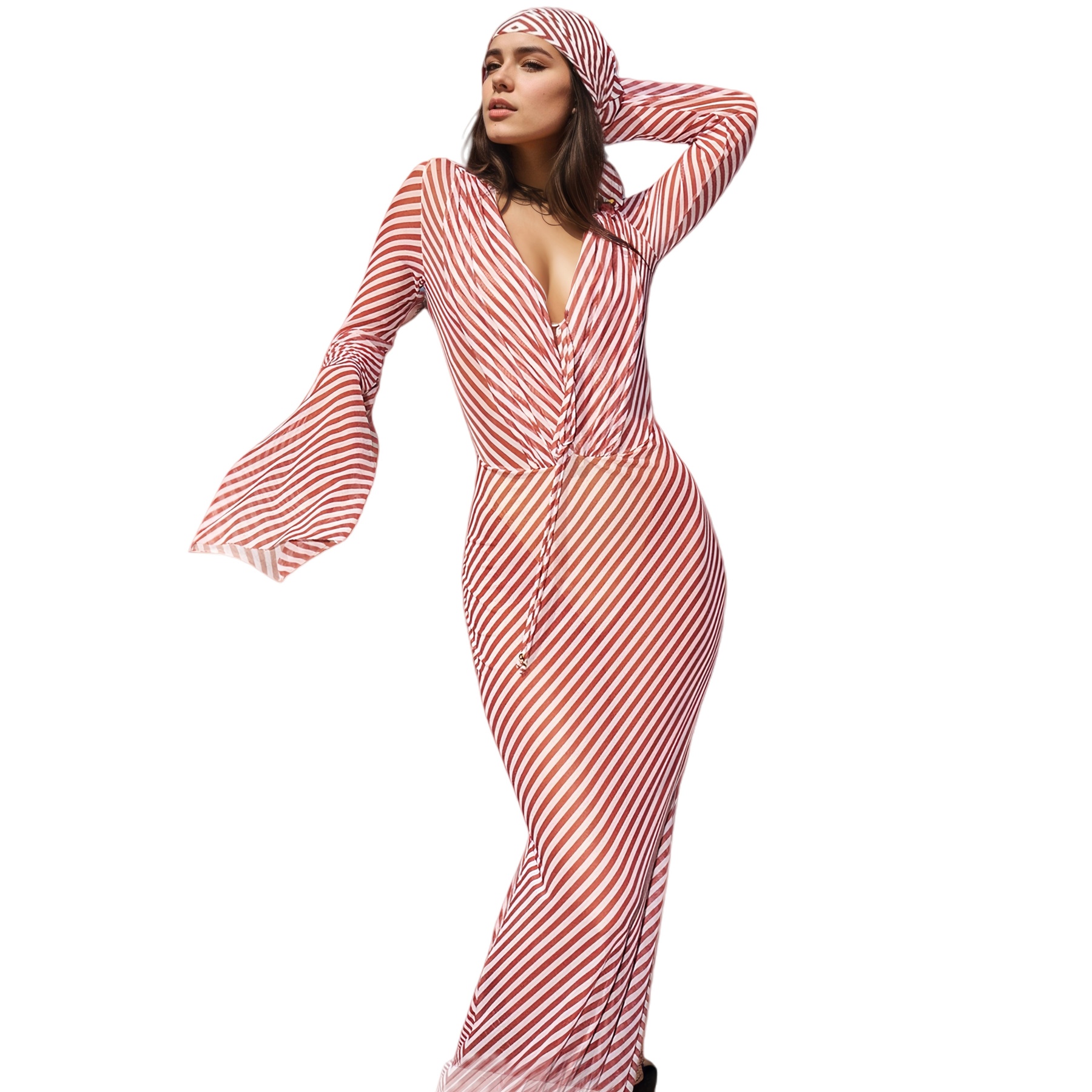 Fashion Chiffon Stripe 1Pcs Cover Ups Bikini Maxi Dress Womens Bathing Suit